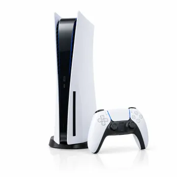 Symbolbild: Produktfoto einer Spielkonsole mit Controller auf weißem Hintergrund, wie im Online-Shop
